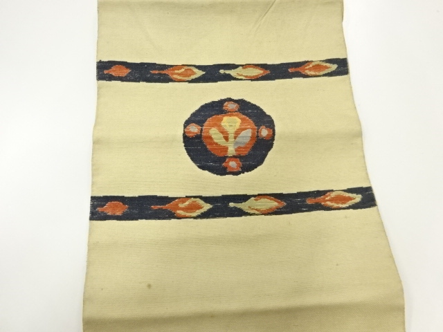 JAPANESE KIMONO / ANTIQUE NAGOYA OBI / SILK / HAND WOVEN TSUMUGI / STRIPE & FLOWERS